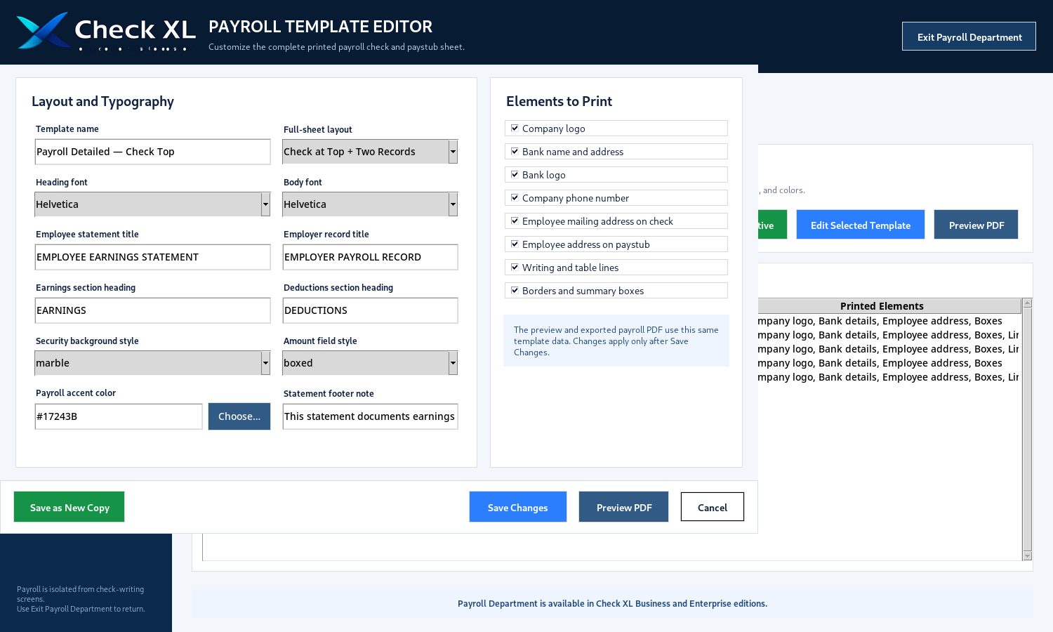 Payroll Template Editor