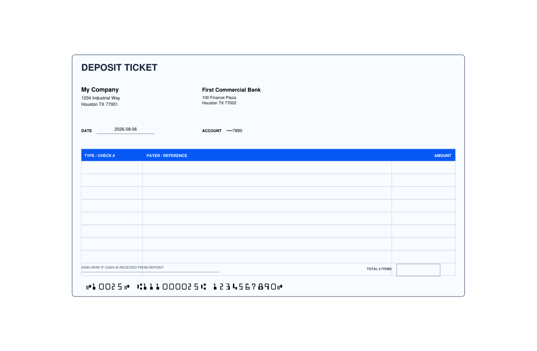Deposit Slip Business Ledger Check XL template preview