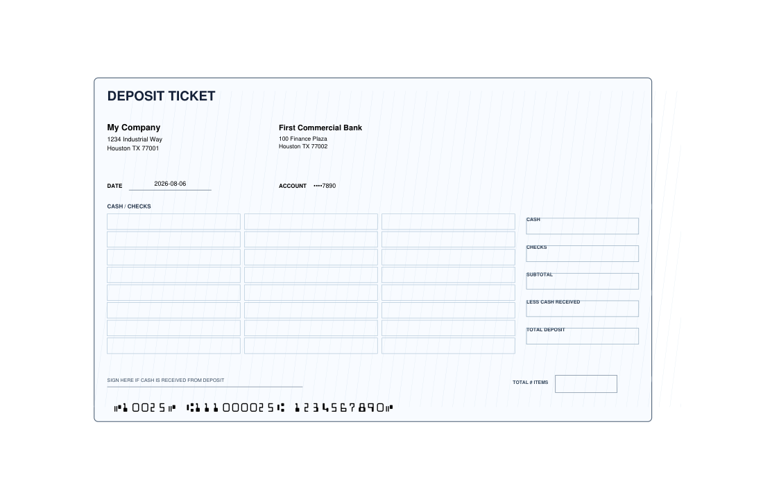 Deposit Slip Classic Bank Check XL template preview