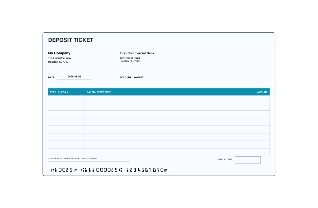 Deposit Slip Detailed Check XL template preview