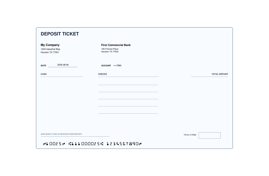 Deposit Slip Minimal Check XL template preview