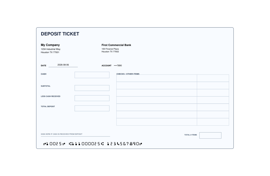 Deposit Slip Preprinted Check XL template preview