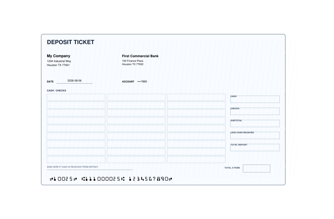 Deposit Slip Security Blue Check XL template preview