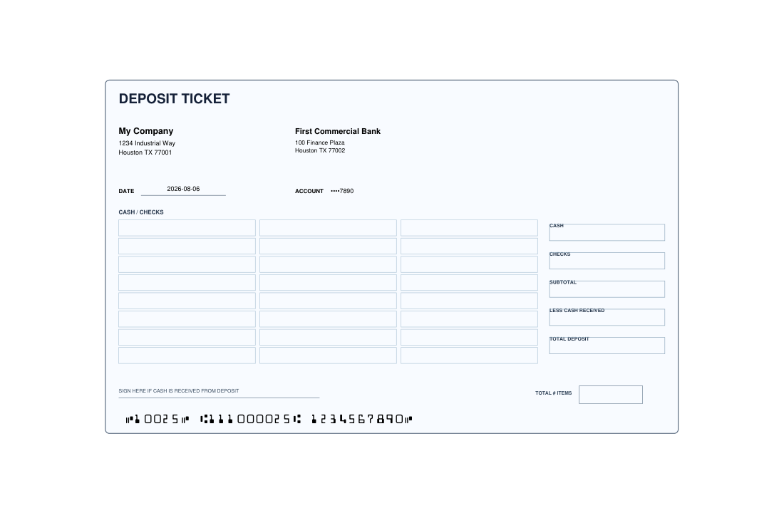 Deposit Slip Three-Column Check XL template preview