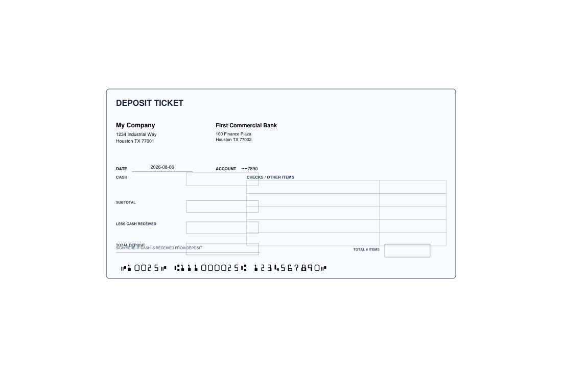 Deposit Slip Wallet Check XL template preview