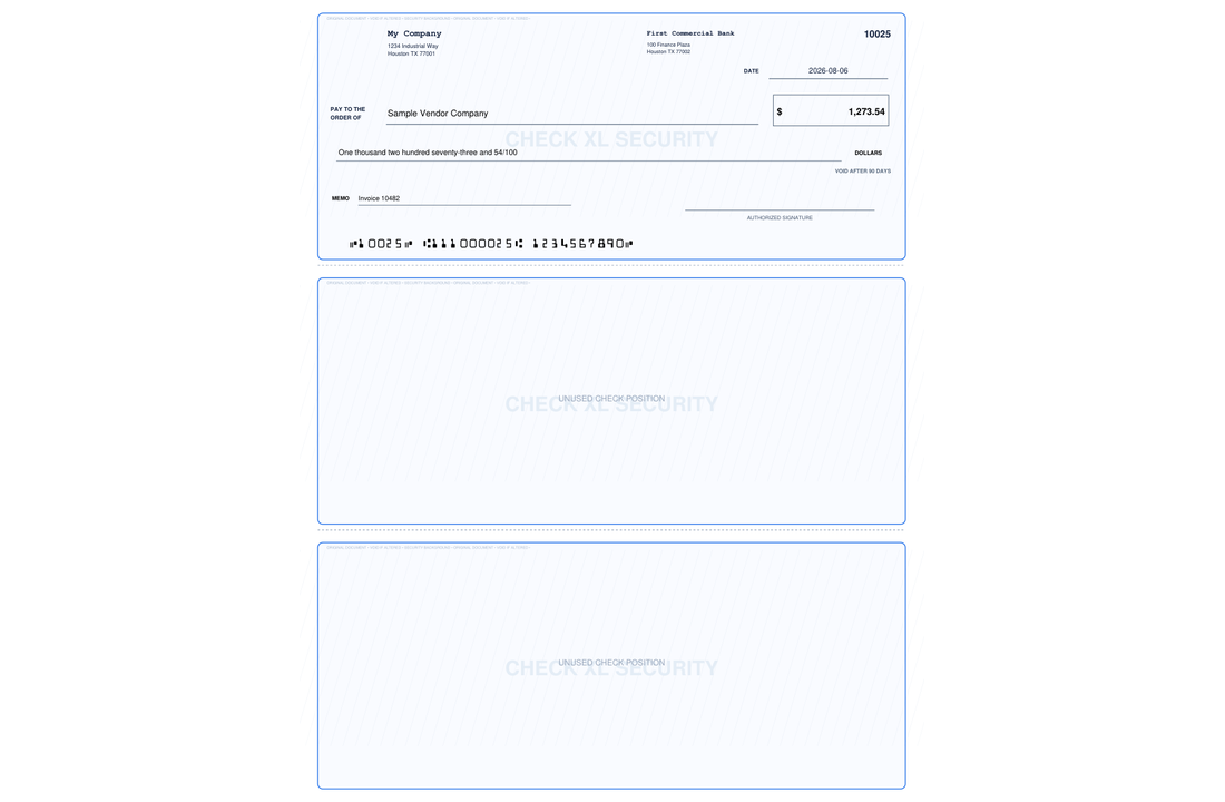 Three Per Page Check XL template preview